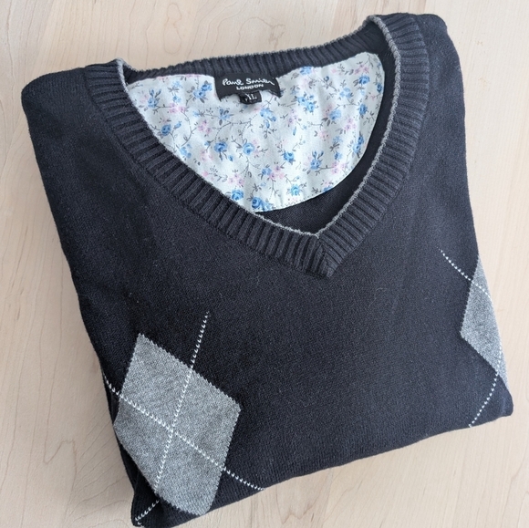 🇬🇧PAUL SMITH Black, Gray and Blue Argyle Sweater - Picture 4 of 14